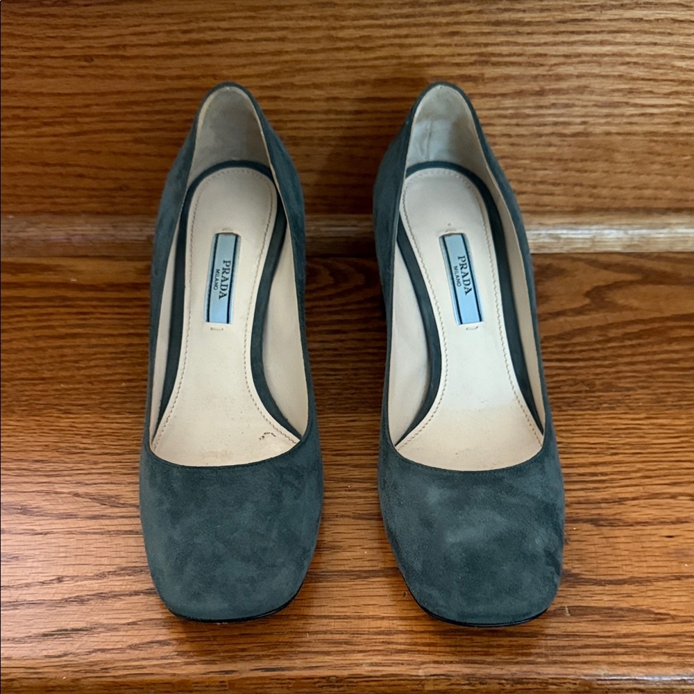 Prada Women's Dark Gray Suede Heels